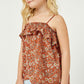 Coral Smocked Floral Print Ruffle Top