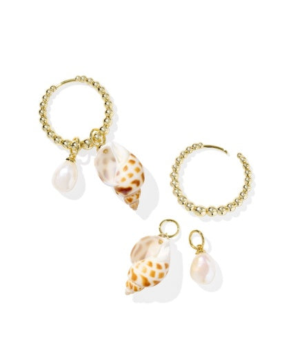 Oleana Huggie Earrings Gold Spotted Shell - Southern Belle Boutique
