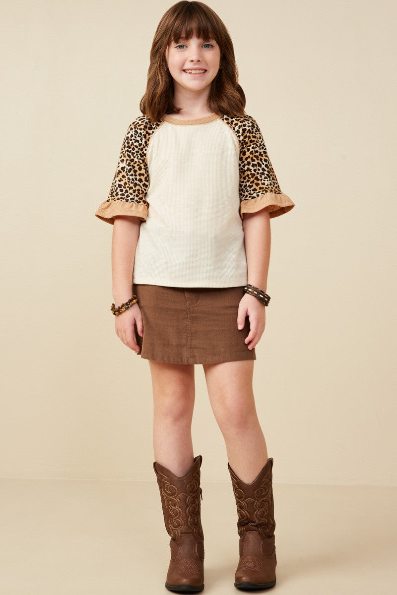 Girls Cheetah Sleeve Raglan Knit Top - Southern Belle Boutique