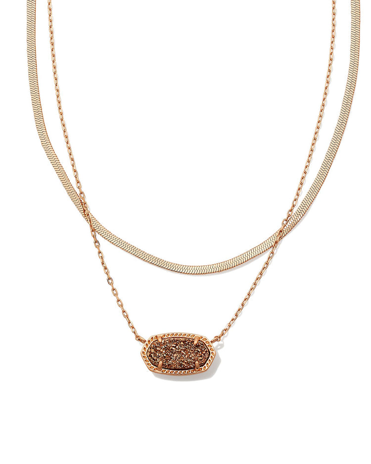 Elisa Herringbone Multistrand Necklace Rose Gold Rose Gold Drusy - Southern Belle Boutique