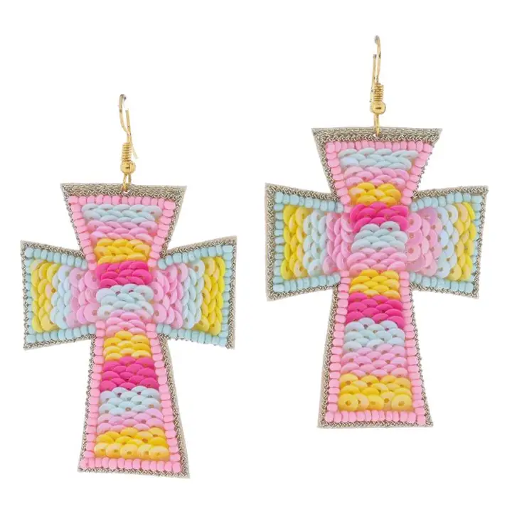 Multi Beaded & Sequin Cross Earrings - Southern Belle Boutique