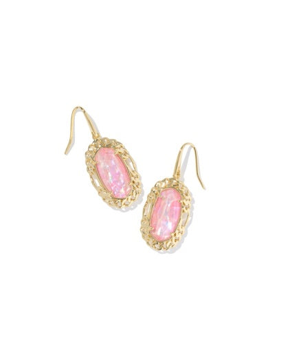 Dani Figaro Frame Drop Earrings Gold Pink Iridescent Mother Of Pearl - Southern Belle Boutique