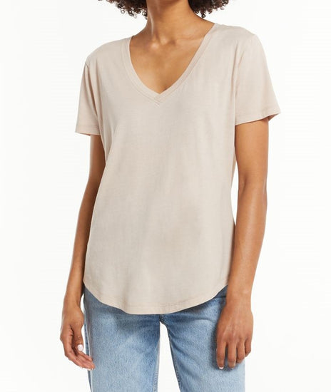 Kasey Modal V-Neck Tee - Oatmeal - Southern Belle Boutique