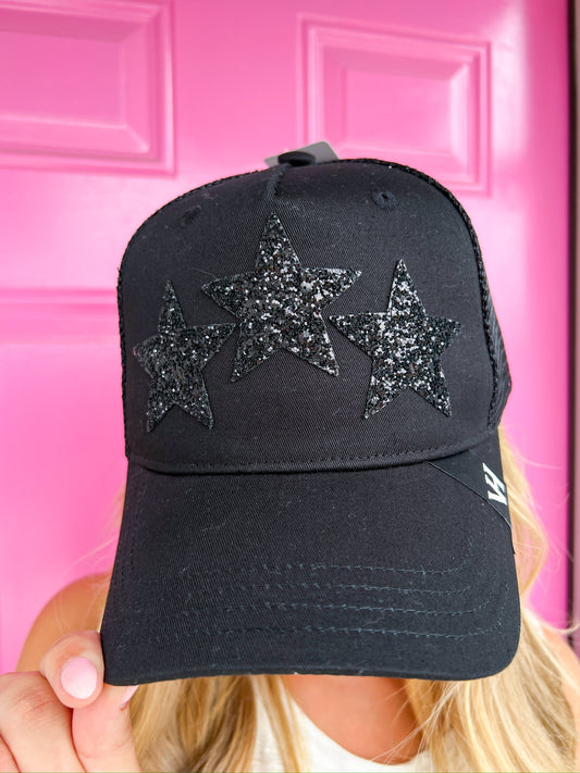 Black Hat Triple Glitter Star - Southern Belle Boutique