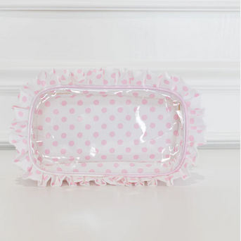 Large Clear Pouch - Pink Polka Stripe - Southern Belle Boutique