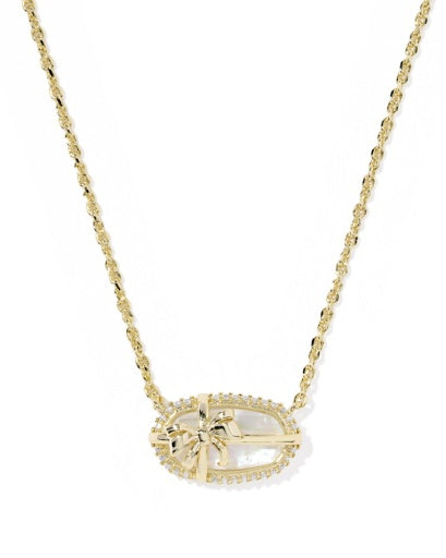 Elisa Bow Short Pendant Necklace Gold Iridescent Crystal Ivory Illusion - Southern Belle Boutique