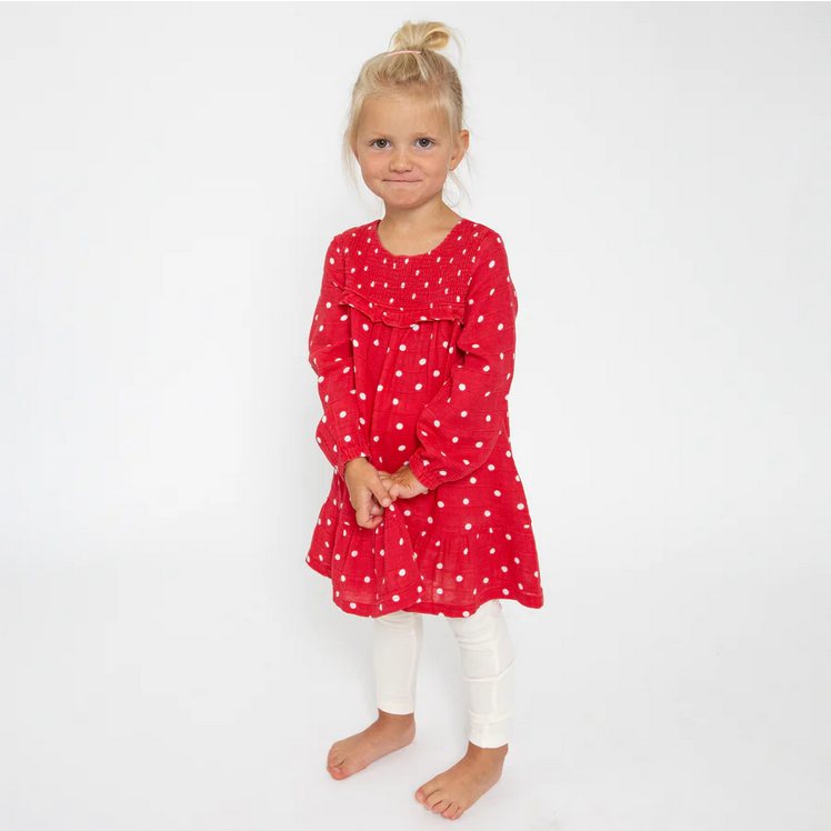 Smocked Ruffle Dress & Leggings - Polka Dot - Southern Belle Boutique