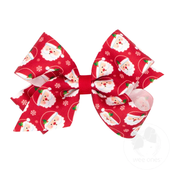 Santa Print Hair Bow w/Clip - Southern Belle Boutique