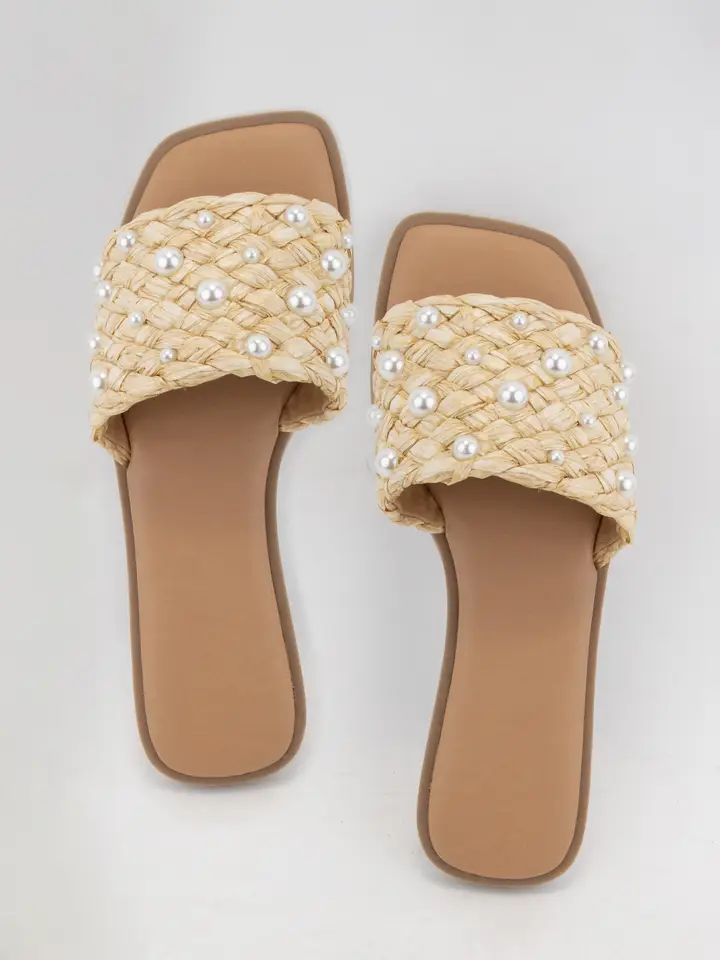 Engine Pearl Raffia Slide Sandal