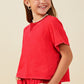 Red Washed Short Sleeve Knit Sweatshirt