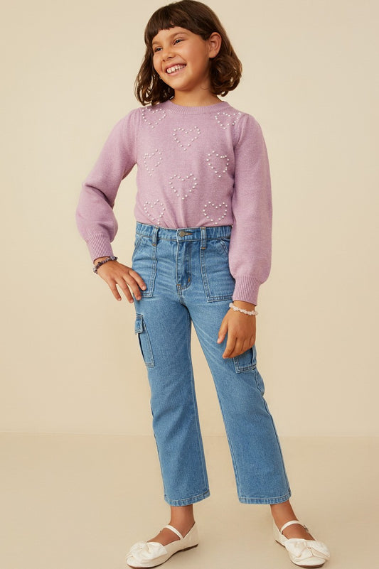 Girls Cargo Pocket Straight Leg Patch Pocket Jeans