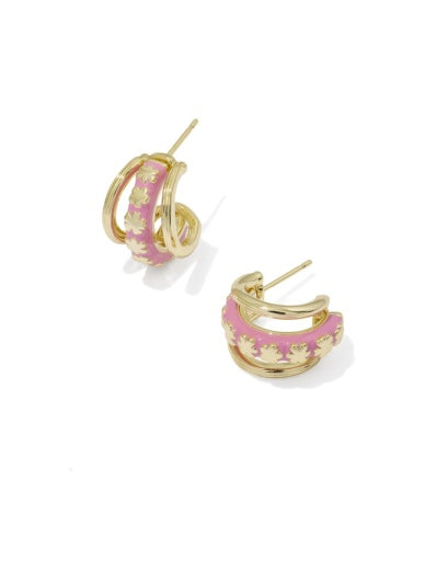 Jane Huggie Earrings - Gold Dark Pink Enamel - Southern Belle Boutique