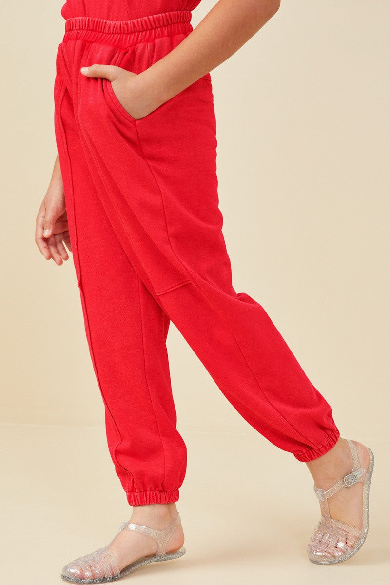 Red Washed Paneled Knit Joggers