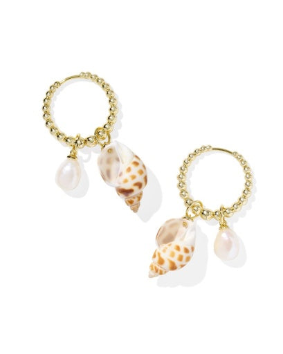 Oleana Huggie Earrings Gold Spotted Shell - Southern Belle Boutique