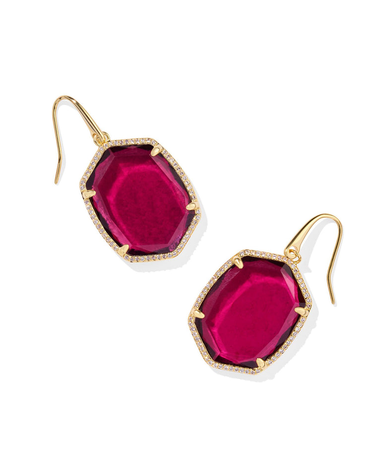 Daphne Pave Frame Drop Earrings - Gold Berry Mica