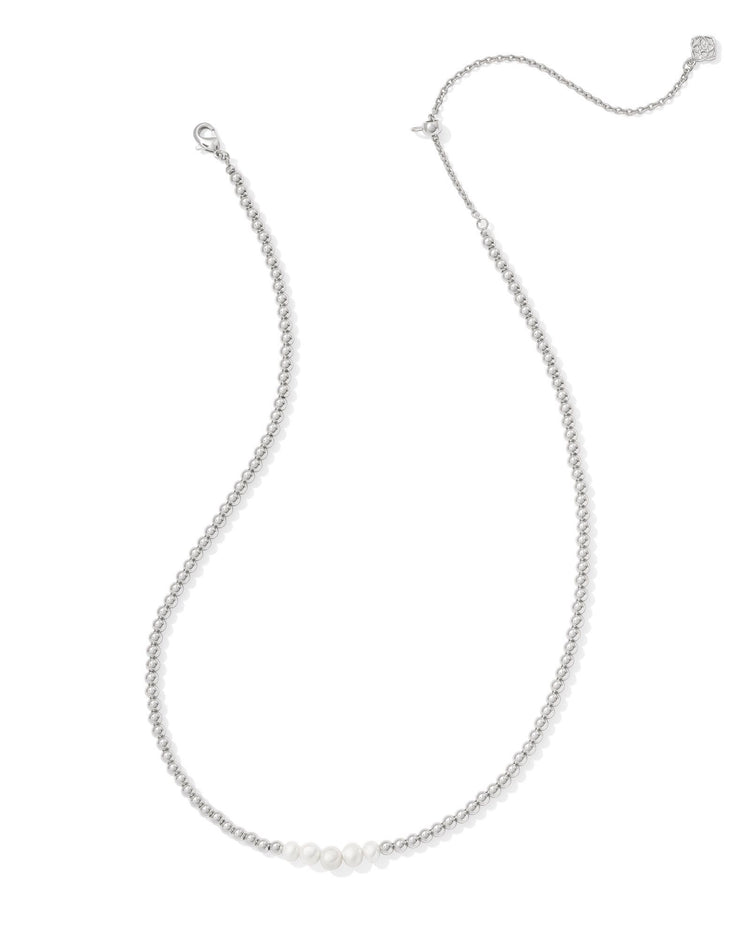 Eve Beaded Strand Necklace - Silver White Pearl