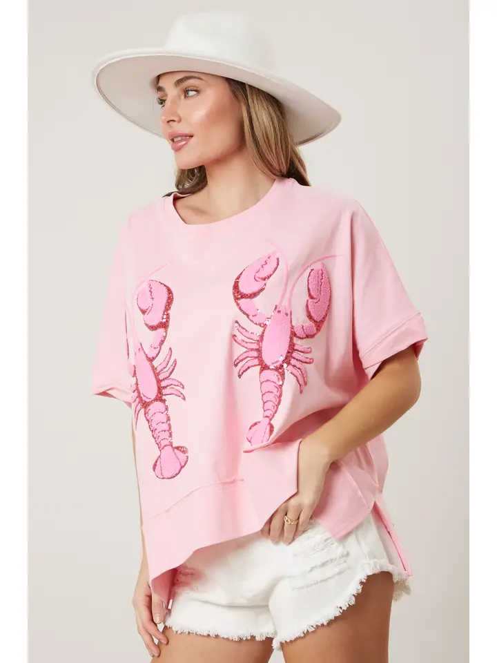 Sequin Crawfish Pink Tee - Southern Belle Boutique