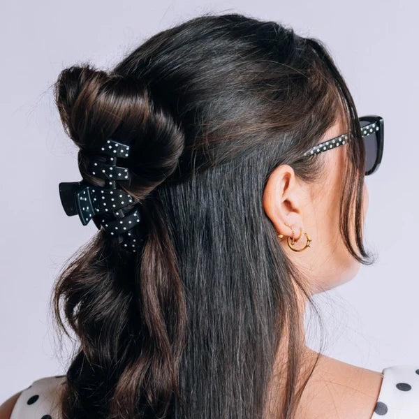 Classic Medium Claw Clip - Black Polka Dot Party