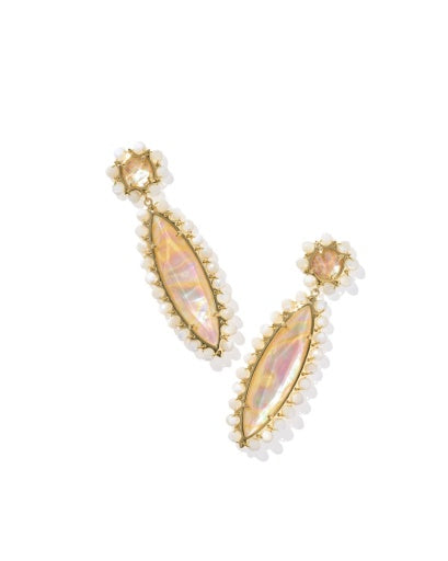 Genevieve Beaded Statement Earrings Gold Iridescent Abalone - Southern Belle Boutique