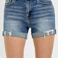 High Rise Ripped Hem Shorts - Medium Wash