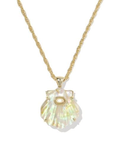 Lucia Shell Short Pendant Necklace Gold Iridescent Abalone - Southern Belle Boutique