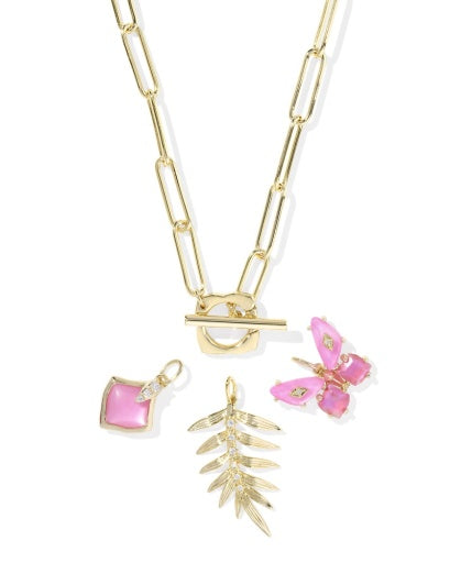 Bianca Butterfly Charm Necklace - Gold Pink Mix - Southern Belle Boutique