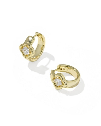 Mallory Crystal Huggie Earrings - Gold White Cz - Southern Belle Boutique
