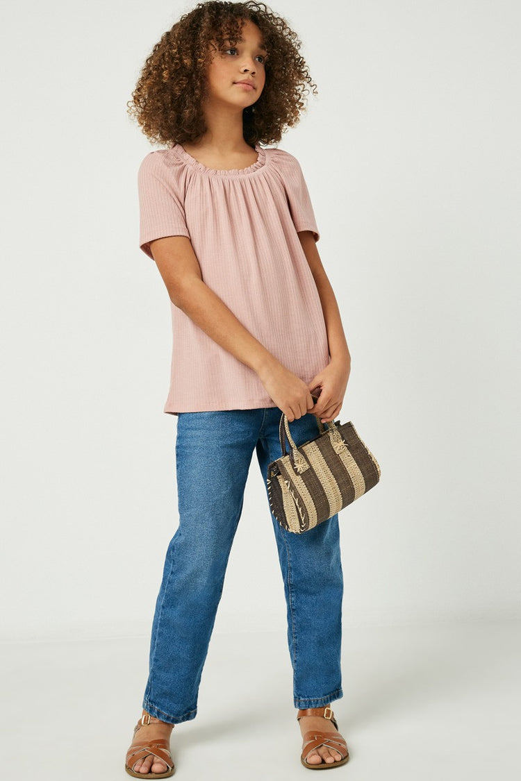 Mauve Ruffled Neck Knit Top