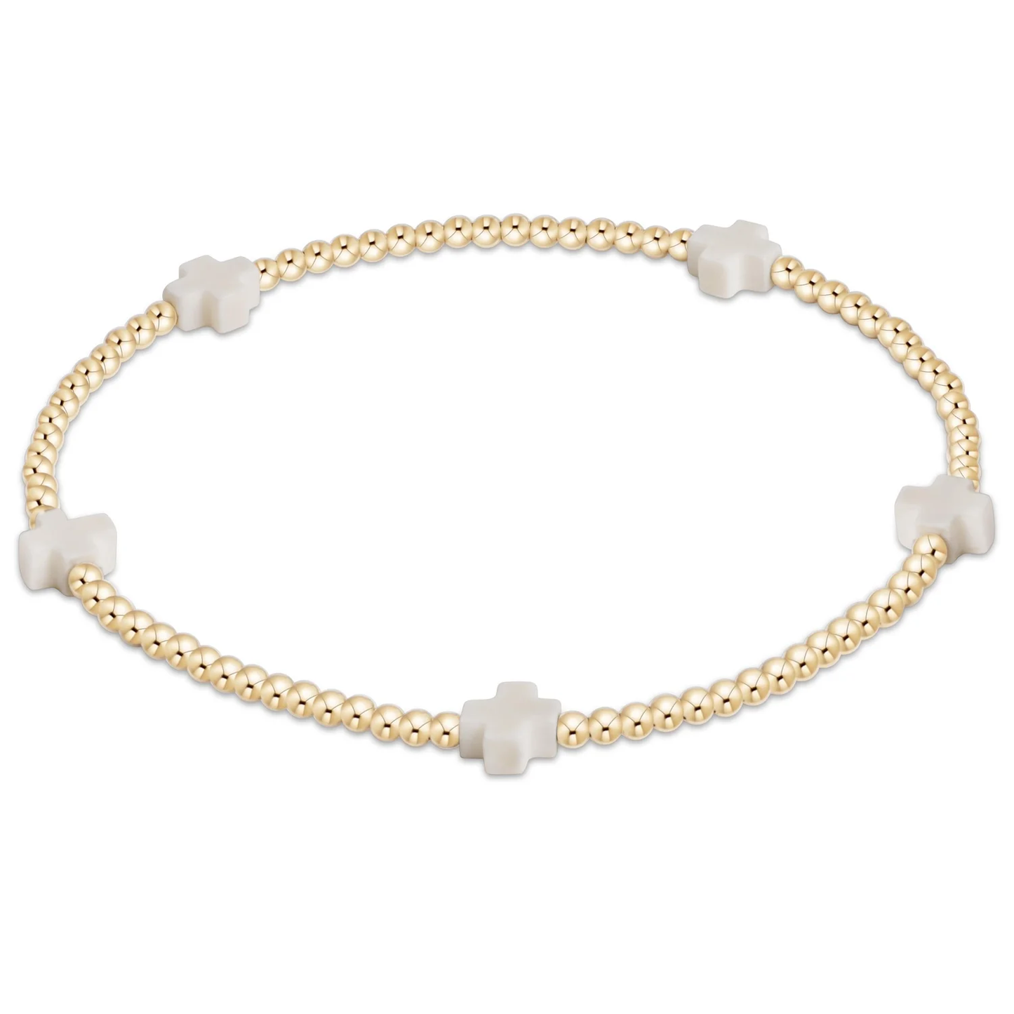 Signature Cross Gold Pattern 2mm Bead Bracelet - Off White - Southern Belle Boutique
