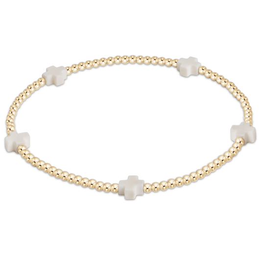 Signature Cross Gold Pattern 2mm Bead Bracelet - Off White - Southern Belle Boutique
