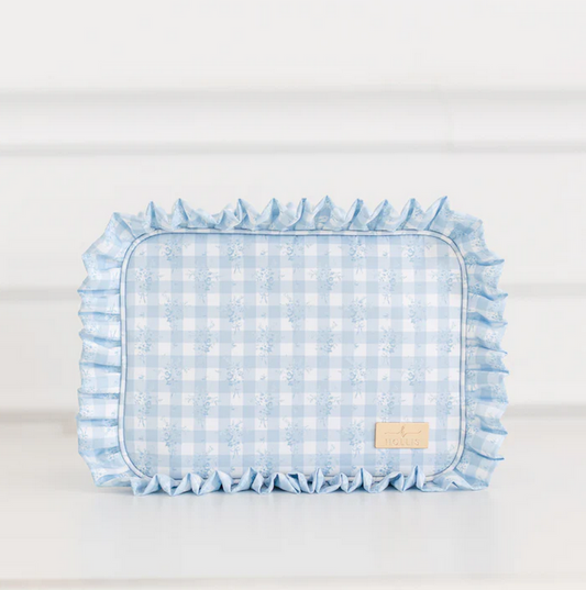 Ruffled Nylon XL Pouch - Blue Floral