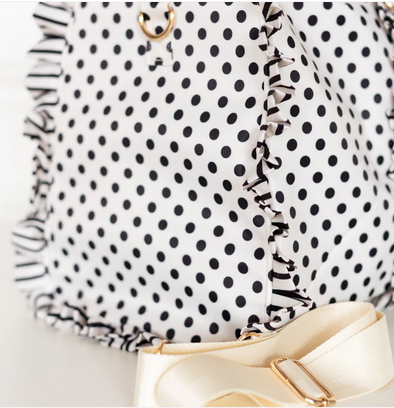 Polka Stripe Ruffled Nylon Weekender - Black