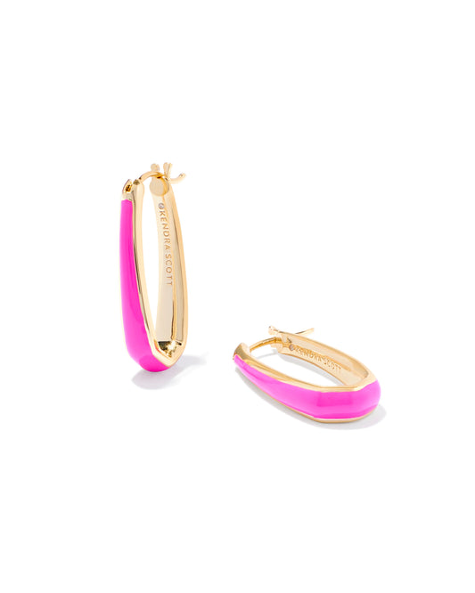 Kelsey Hoop Earrings Gold Pink Enamel - Southern Belle Boutique