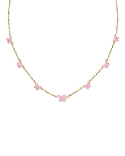 Lillia Butterfly Enamel Strand Necklace Gold Pink Enamel