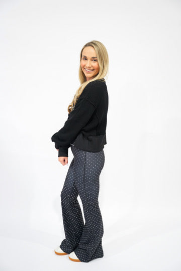 Black Polka Dot High Waist Flare Pants