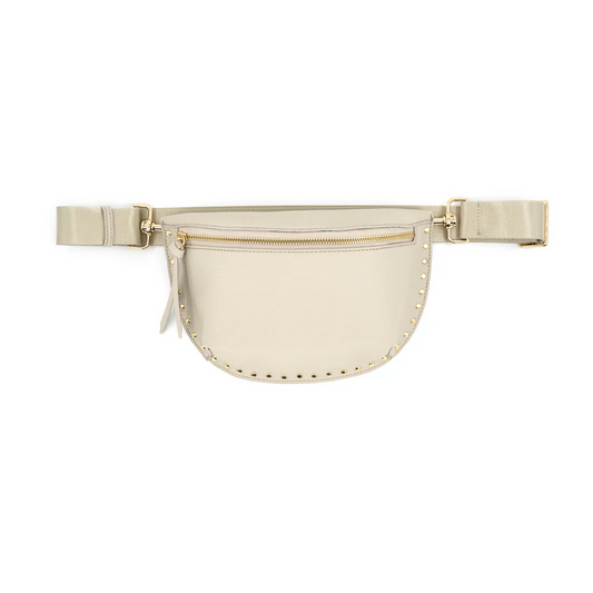 Ivory Studded Edge Vegan Leather Fanny Pack