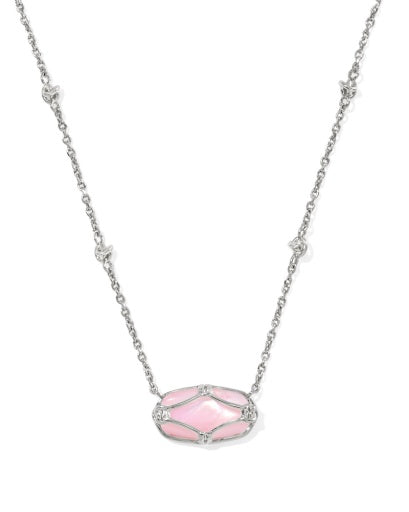 Elisa Lattice Frame Short Pendant Necklace Silver Blush Ivory Mother Of Pearl        5 of 20 - Southern Belle Boutique