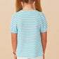 Blue Striped Puffed Sleeve Knit Top