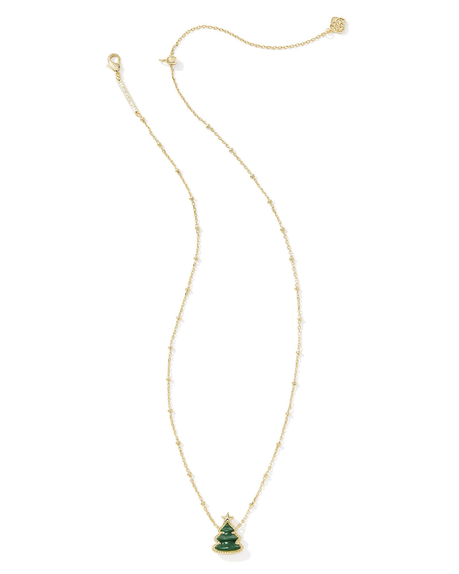 Holiday Tree Short Pendant Necklace Gold Green Quartzite - Southern Belle Boutique