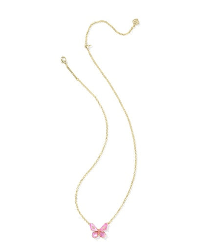Bianca Butterfly Short Pendant Necklace - Gold Pink Mix
