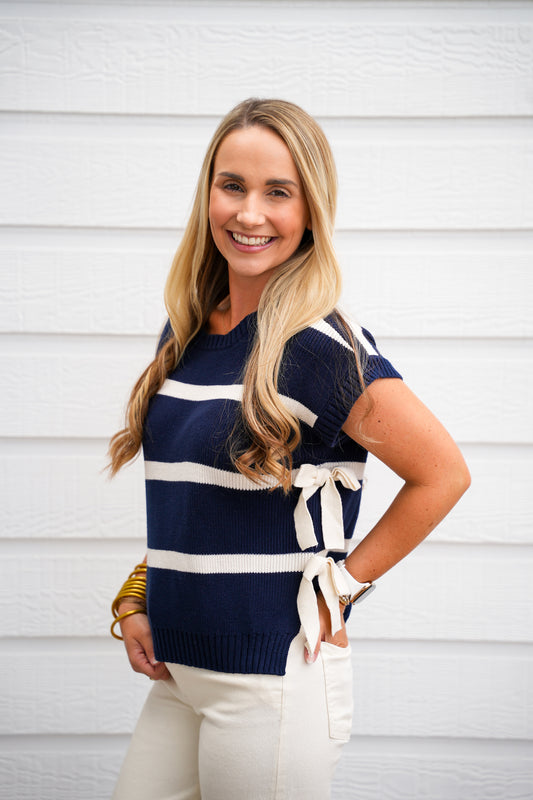 Navy Striped Bow Sweater