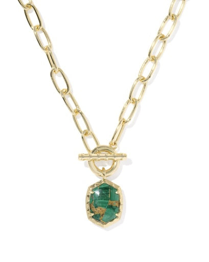 Daphne Link And Chain Necklace Gold Bronze Veined Green Malachite