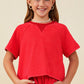 Red Washed Short Sleeve Knit Sweatshirt