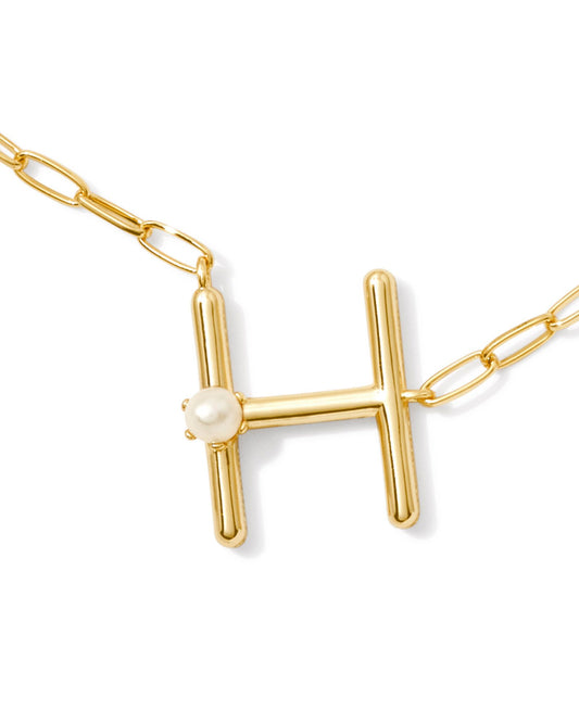 Pearl Letter H Short Pendant Necklace - Gold