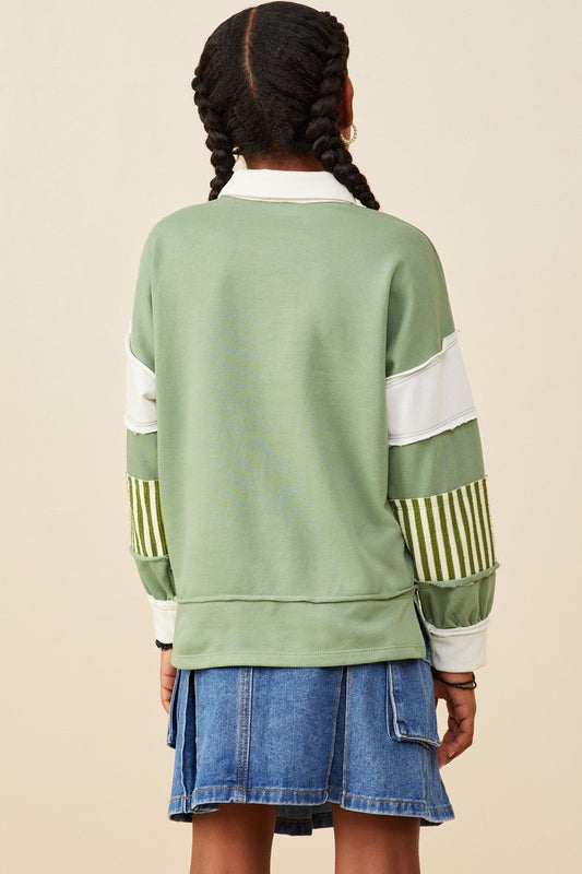 Olive Blocked Knit Rugby Shirt - Southern Belle Boutique