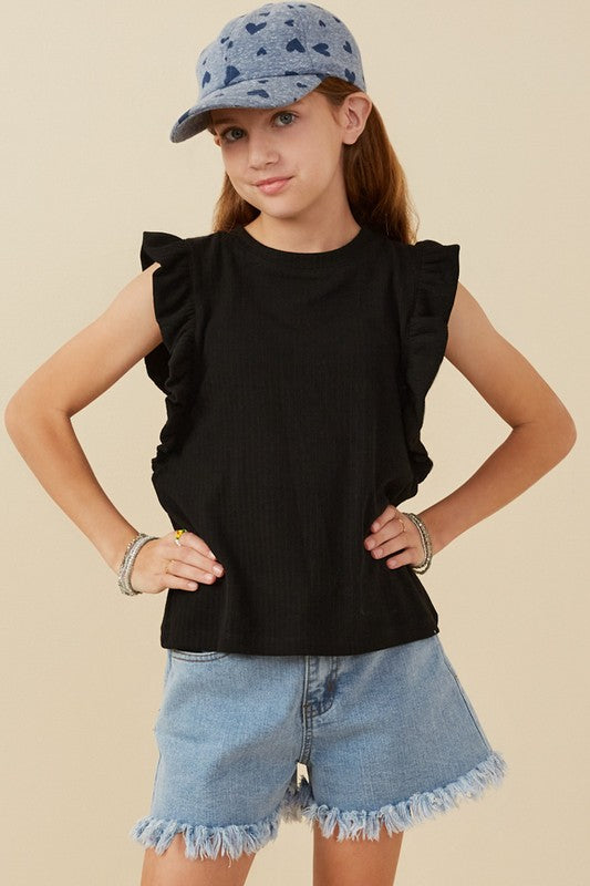 Black Ruffle Sleeve Tank