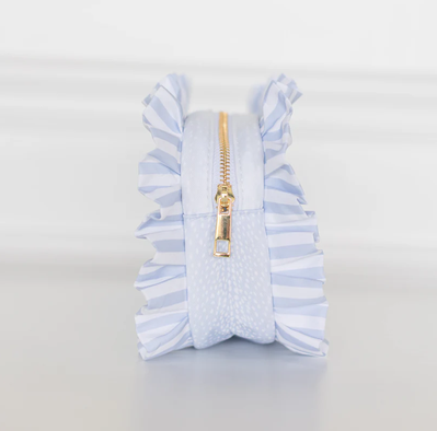 Blue Fawn Ruffled Nylon Medium Pouch