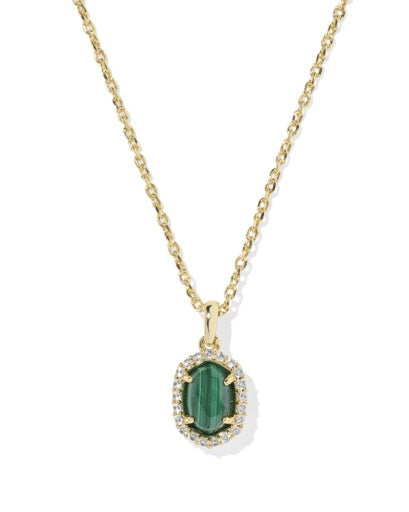 Daphne Crystal Frame Short Pendant Necklace Gold Green Malachite - Southern Belle Boutique