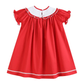 Red Santa Smocked Ruffle Bishop Dress