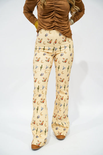 Let's Rodeo Motif Flare Pants - Southern Belle Boutique